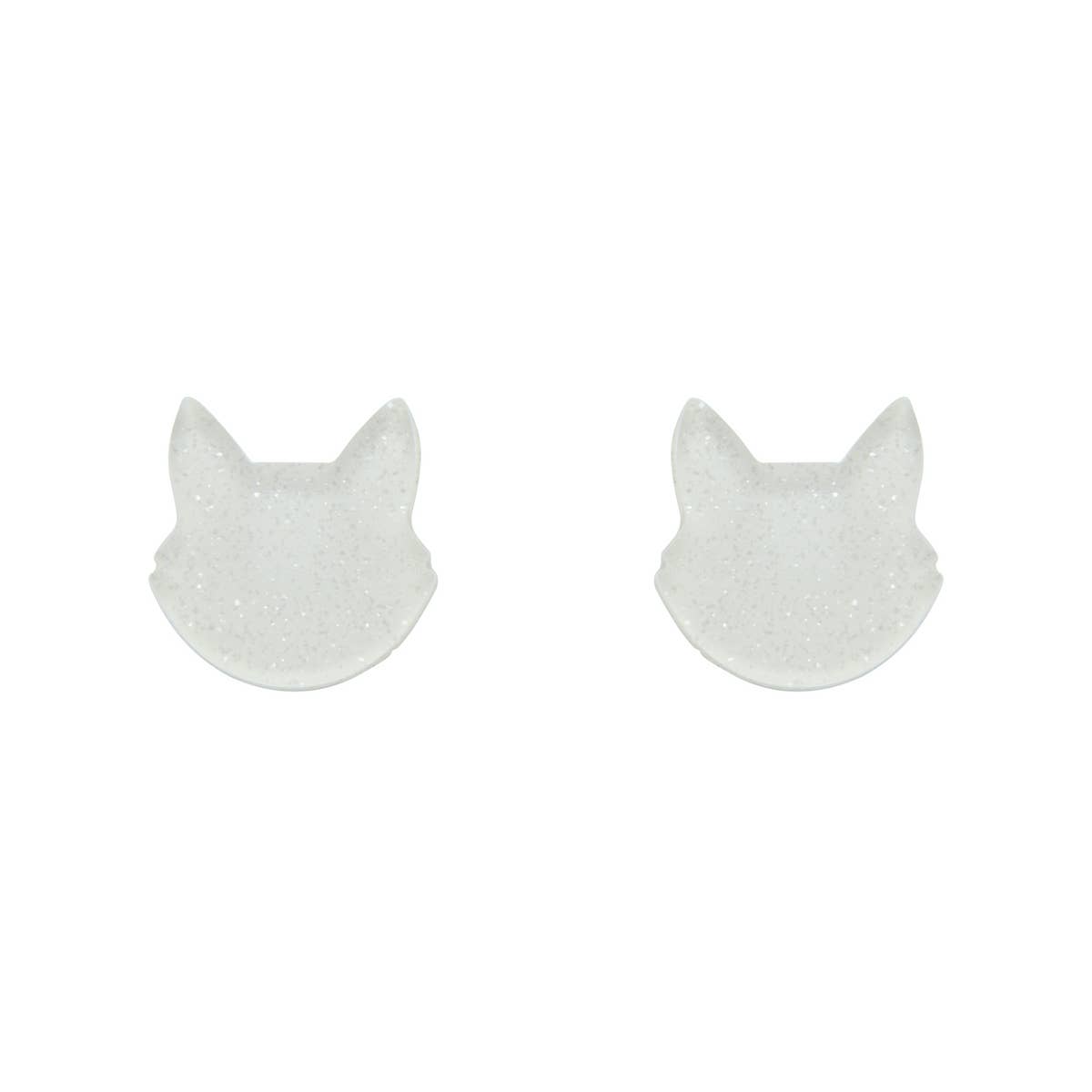 Cat Head White Glitter Resin Earrings FINAL SALE