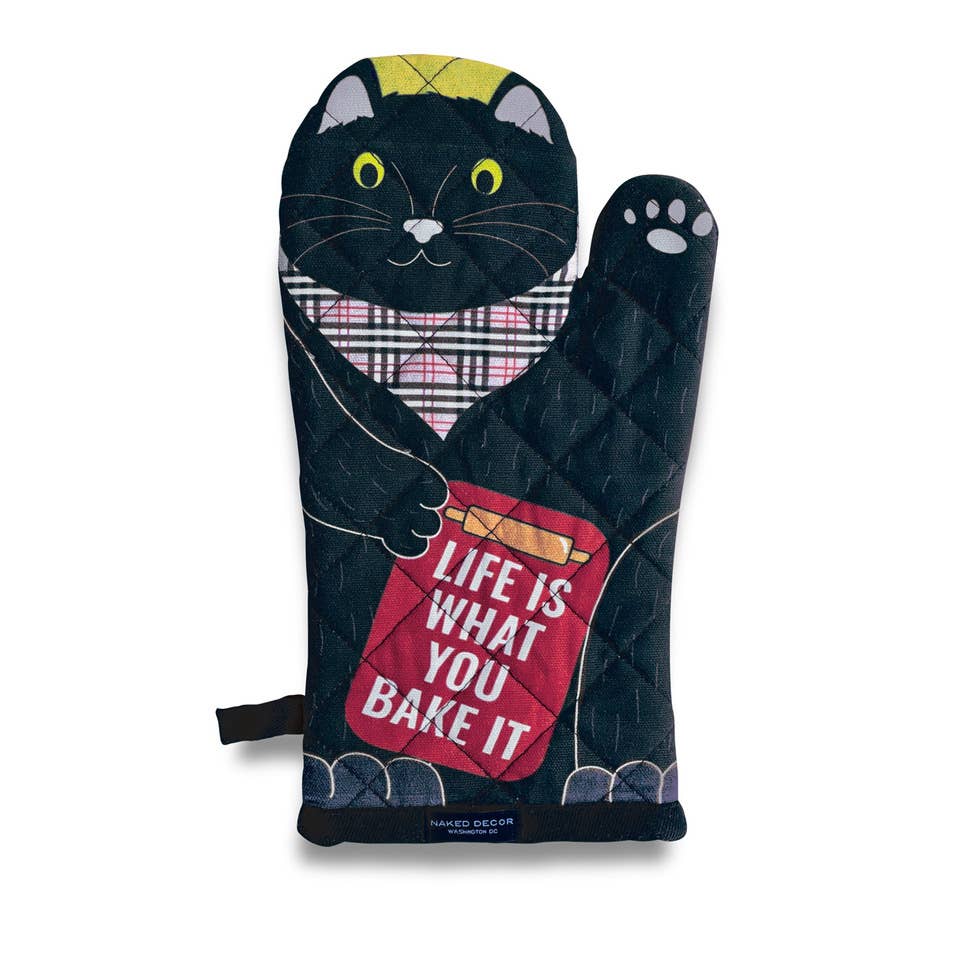 Black Cat Life is What You Bake It Oven Mitt