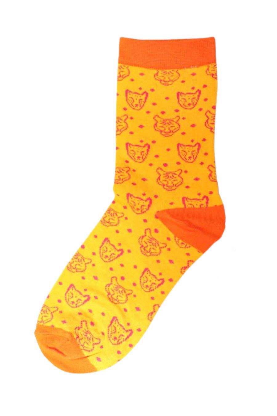 Yellow Women's Big Cat Head Socks | Sock Talk