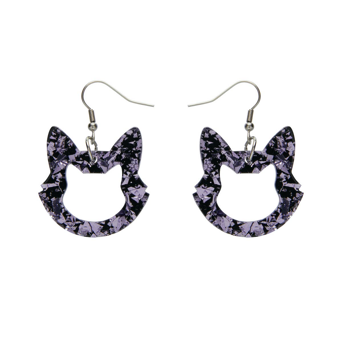 Cat Head Chunky Glitter Resin Purple Earrings FINAL SALE