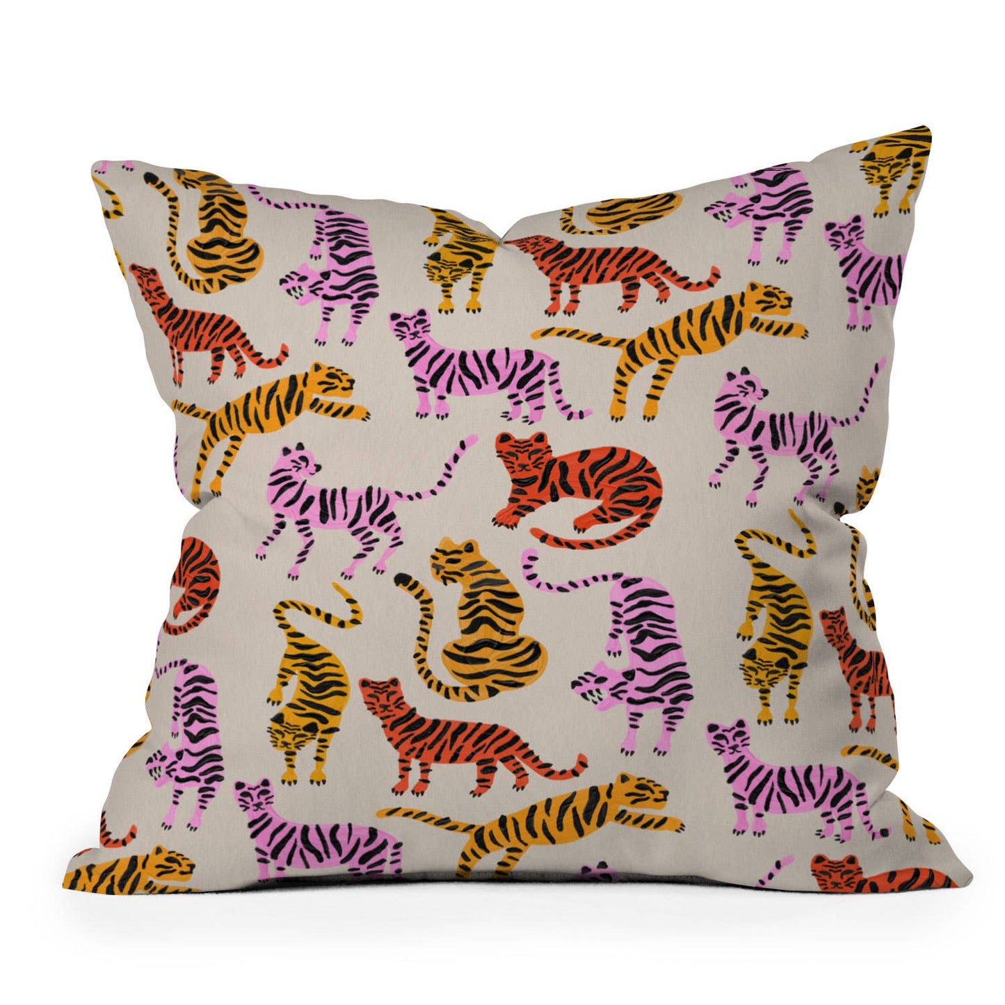 Cat Coquillette Tiger Collection Pink Yellow Throw Pillow | Deny Designs