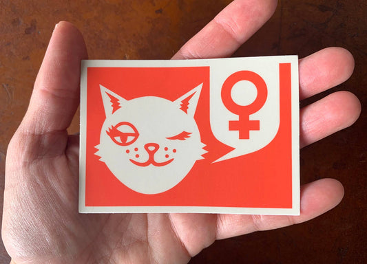 Feminist Bumper Sticker / Vinyl Decal with Winking Cat