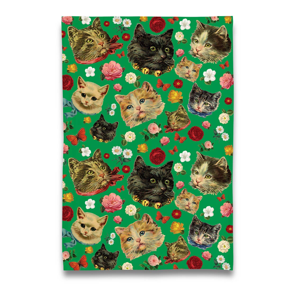 Kitschy Kitty Cat Cats with Florals Tea Towel