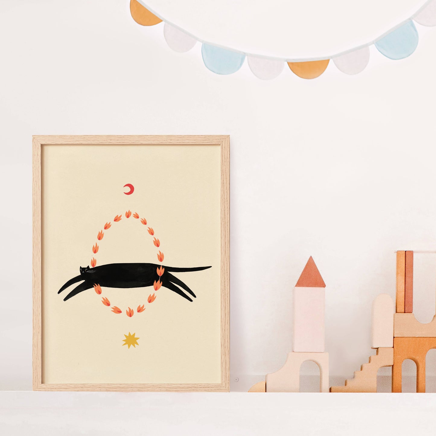 Fiery Circus Cat Art Print | Little Black Cat Illustrated Goods