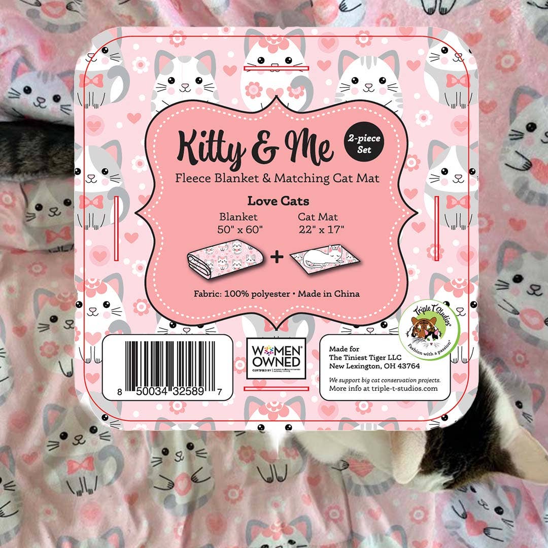 Kitty & Me. 2-Piece Set. Fleece Blanket and Cat Mat: Love Cats