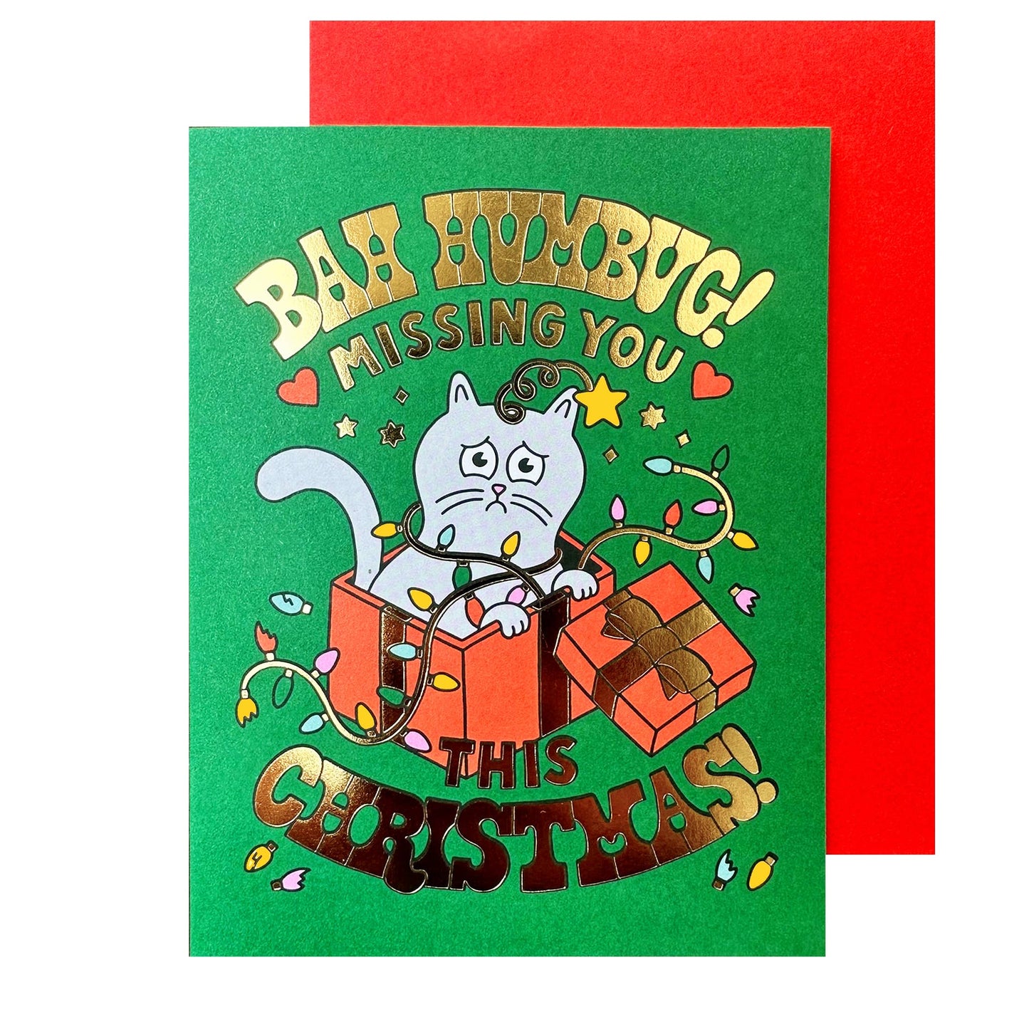 Bah Humbug Miss You Christmas Card BLANK INSIDE