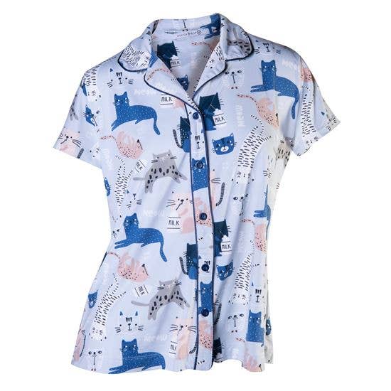 Kitty Cats Notched Collar Pajama Top | Amanda Blu