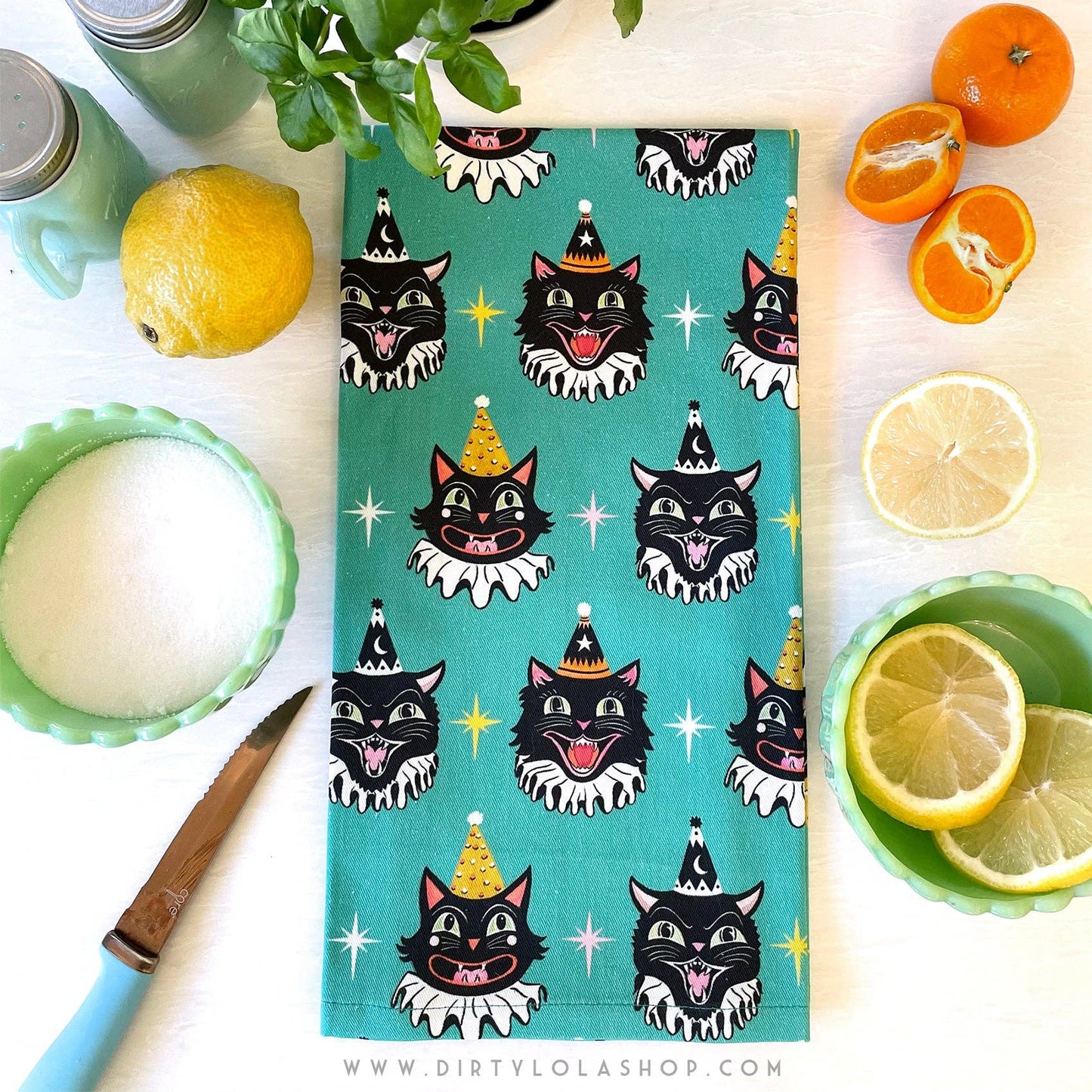 Retro - Clown Cats - Kitchen - Tea Towel