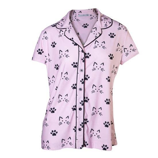 Whiskers Notched Collar Pajama Top | Amanda Blu