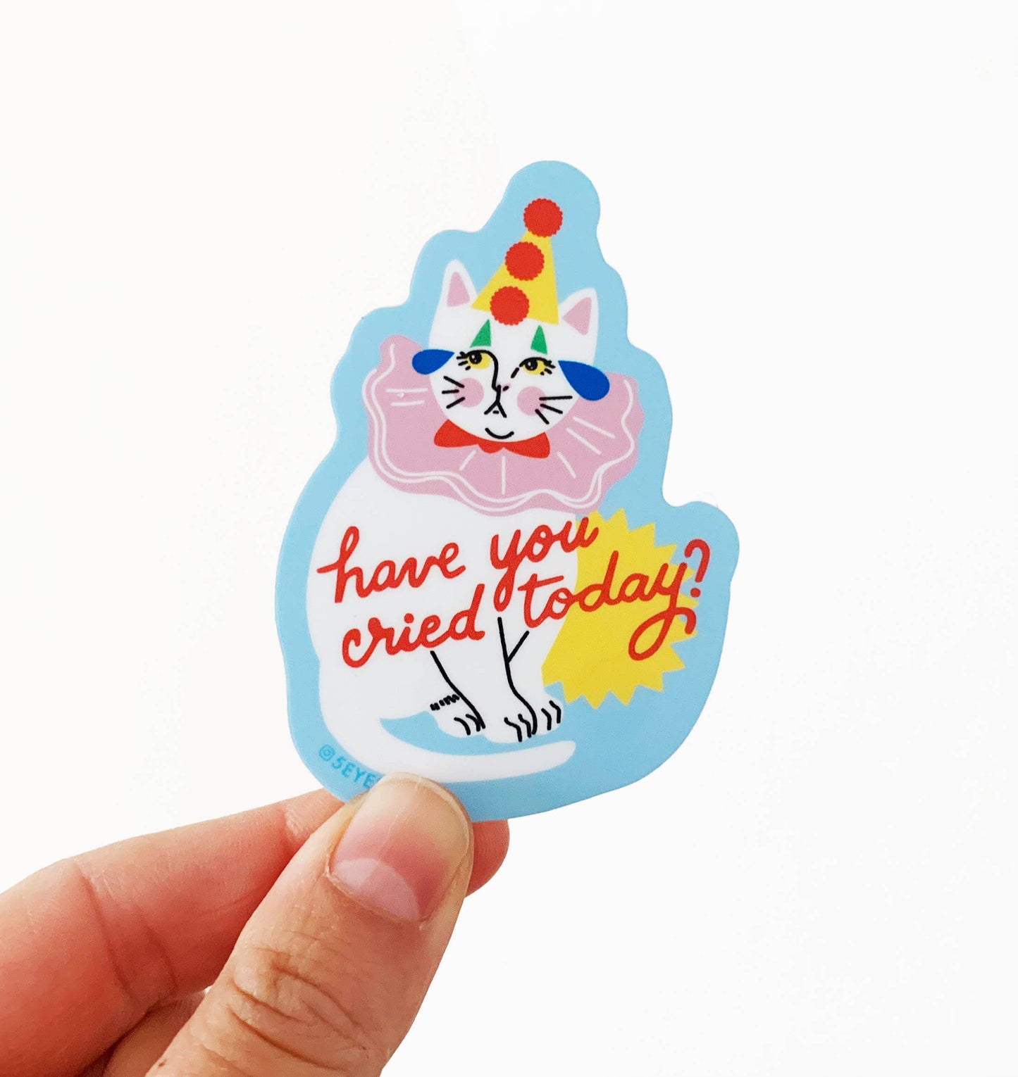 Have You Cried Today? Crying Clown Cat Vinyl Diecut Sticker | 5 Eye Studio