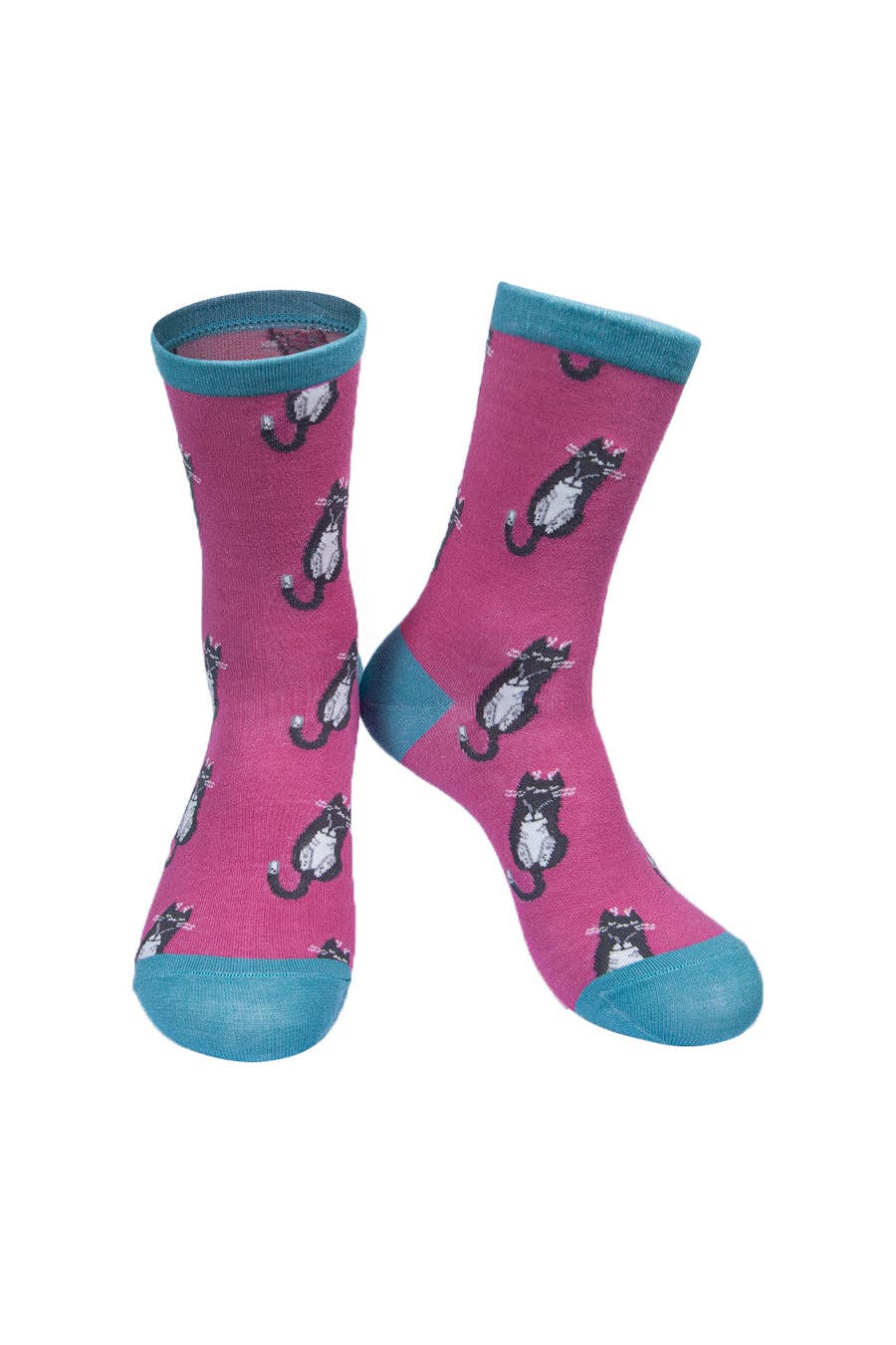 Dusty Pink Green Cat Bamboo Mix Socks | Sock Talk