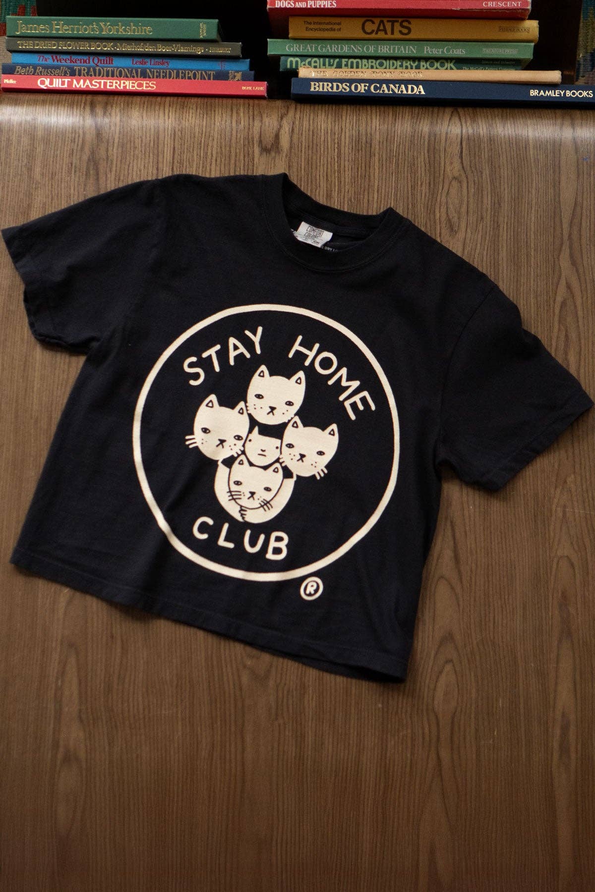 SHC Logo CC Boxy Cropped Tee | Stay Home Club Cats T-Shirt: Black