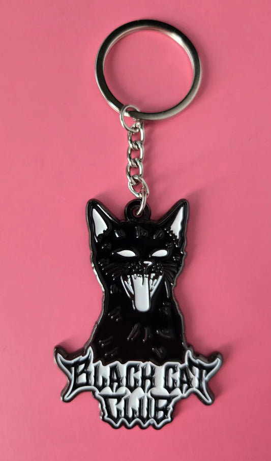 Black Cat Club Hissing Kitten Logo Enamel Keychain 2.5"