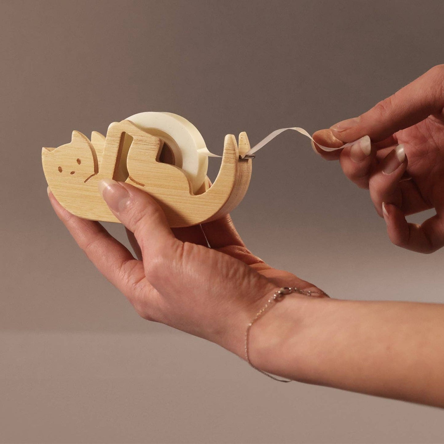 Kitty Sticky Tape Dispenser | Bamboo Desk Gift