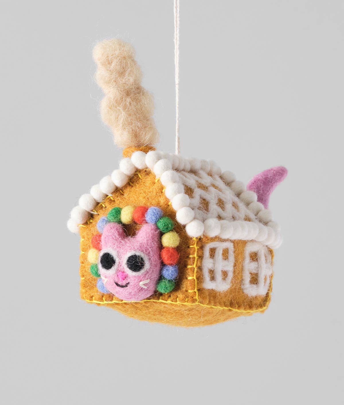 Gretel, Cat in Gingerbread House Hanging Felt Ornament
