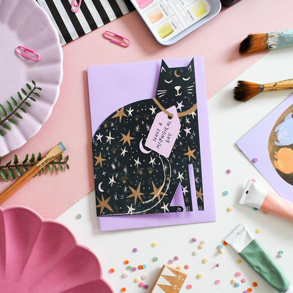 Meowgical Die Cut Card-BLANK INSIDE