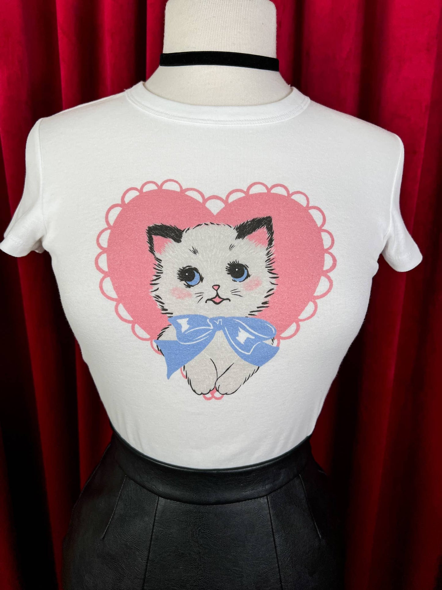 Dreamy Kitten Cropped Baby Tee in White