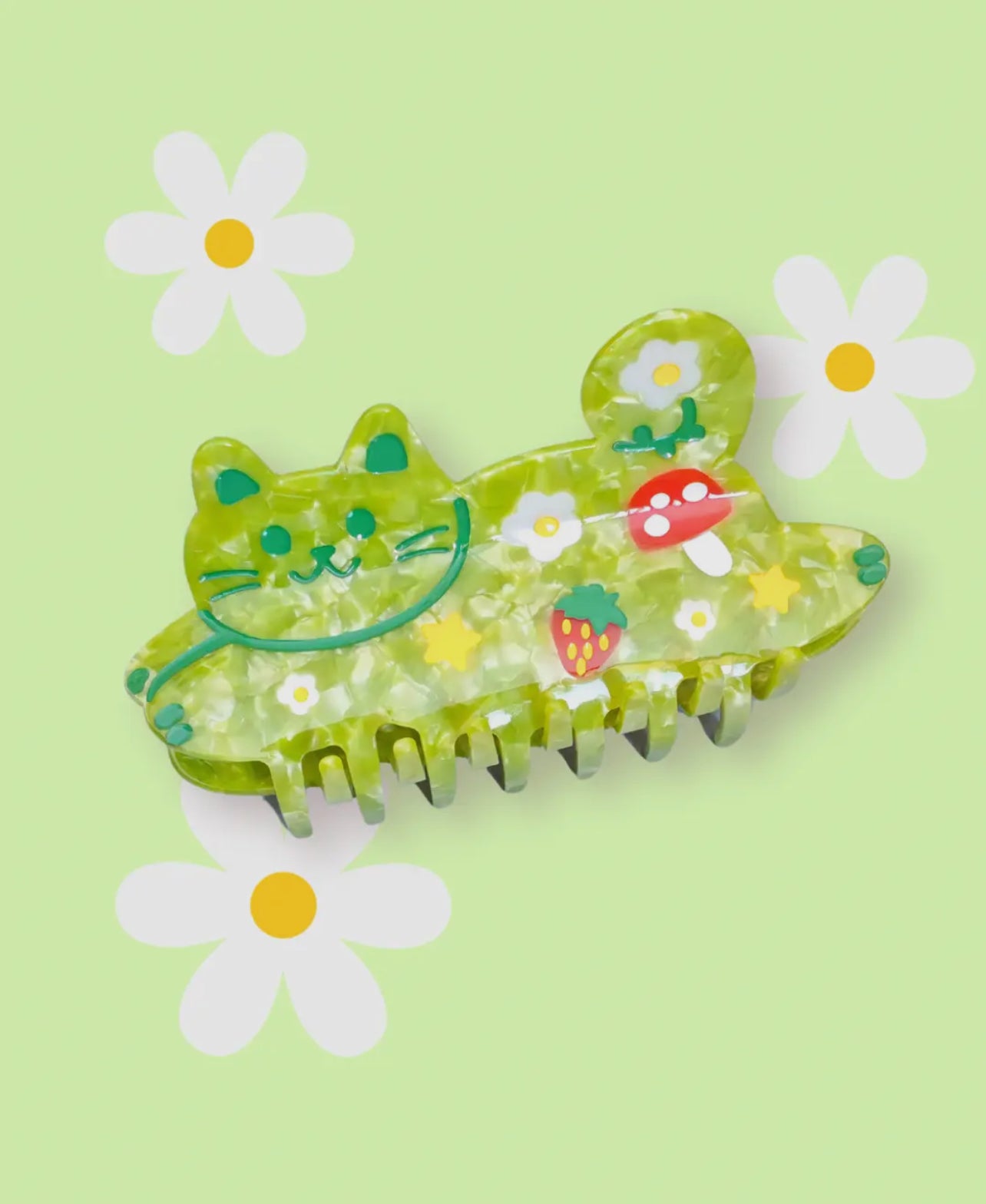 Cat Hair Claw Clip: Mushroom Cat