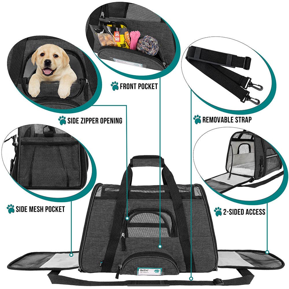 Heather Tote Bag Pet Carrier - Airline Approved: Heather Charcoal / Small - 17" x 10.2" x 11.2" (LxWxH)