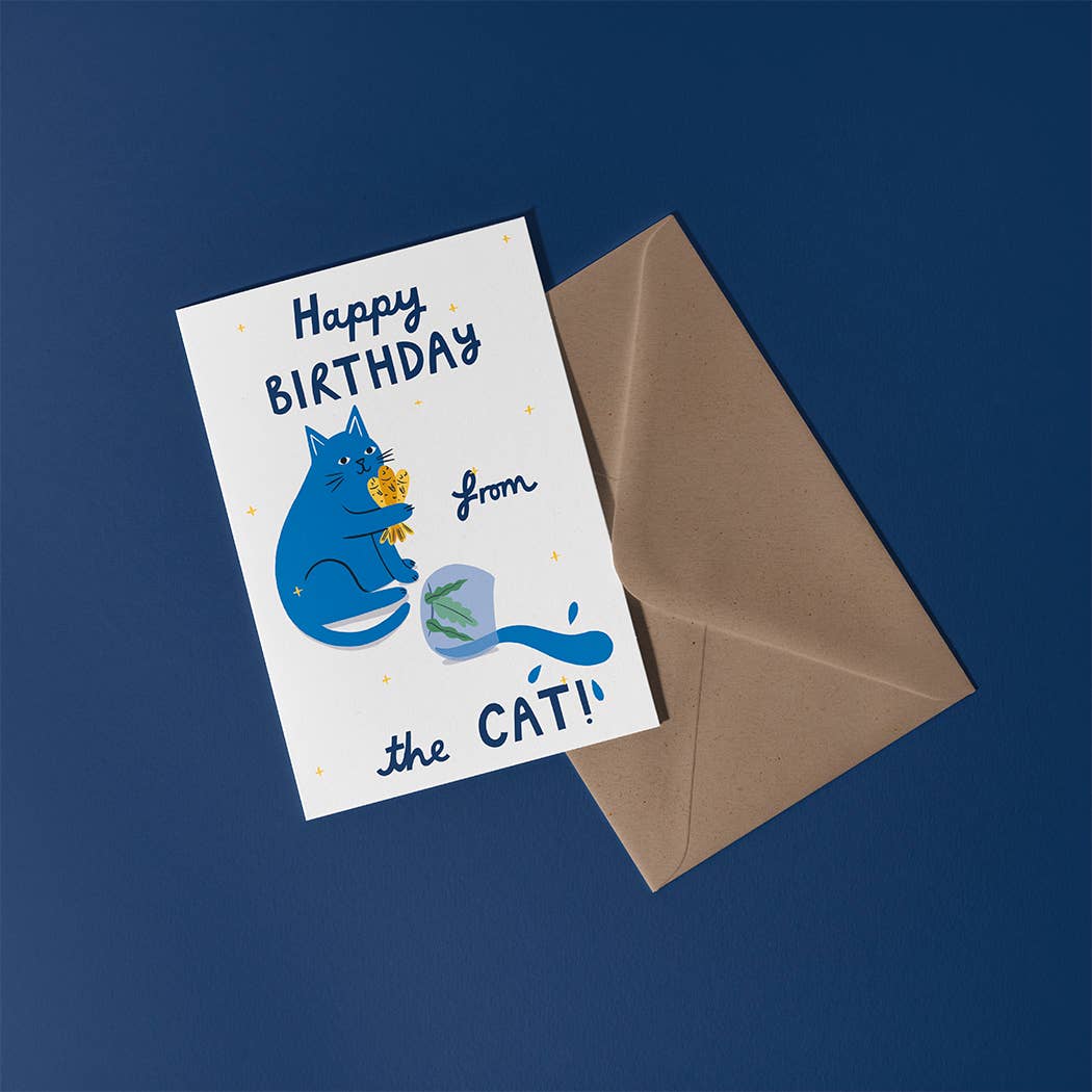 Happy Birthday From the Cat- Birthday Greeting Card BLANK INSIDE