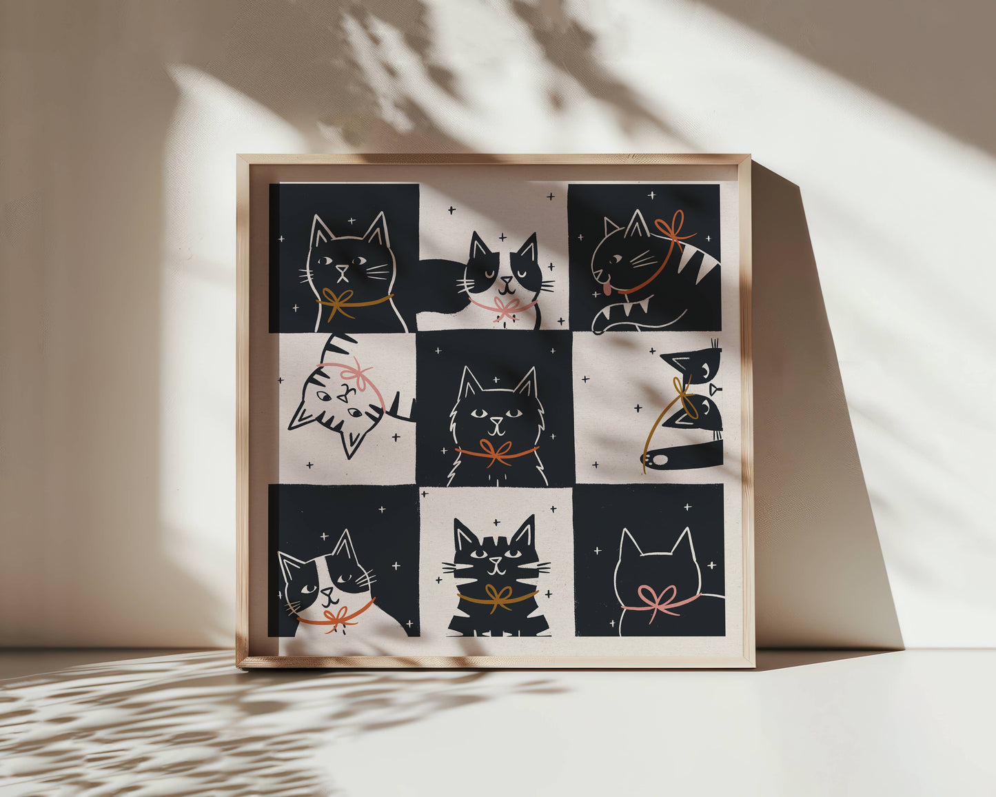 Check Cats  –Square Heavyweight Art Print (21cmx 21cm)