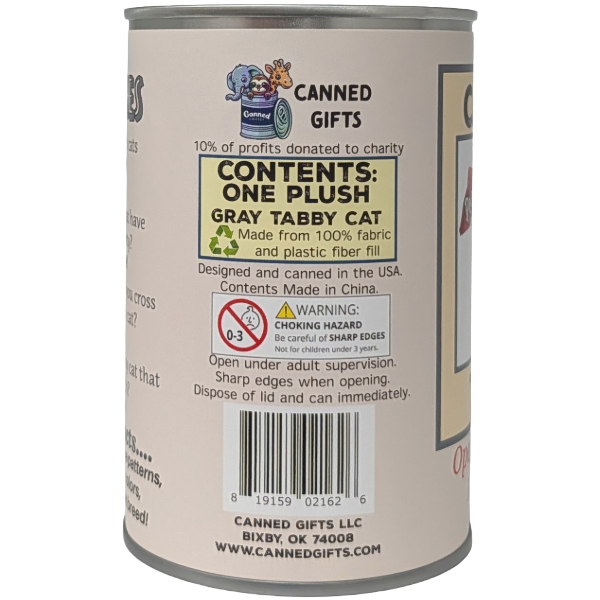 Canned Gray Tabby | Rescue Cat | Eco-Friendly Recycled Gift: Pop Top Lid