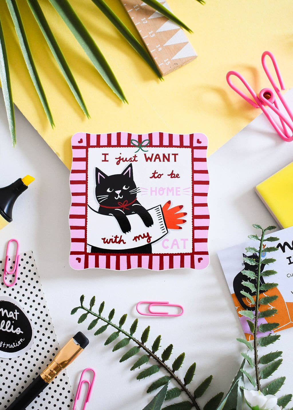 I Just Want to be Home With My Cat- Black Cat- Vinyl Sticker