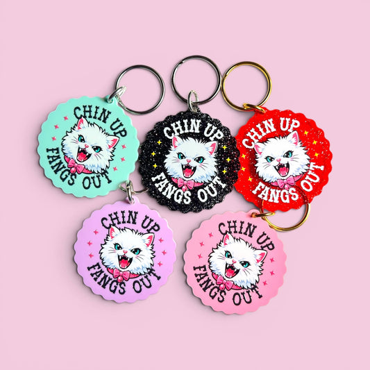 Chin Up Fangs Out - Keychain / Black Glitter