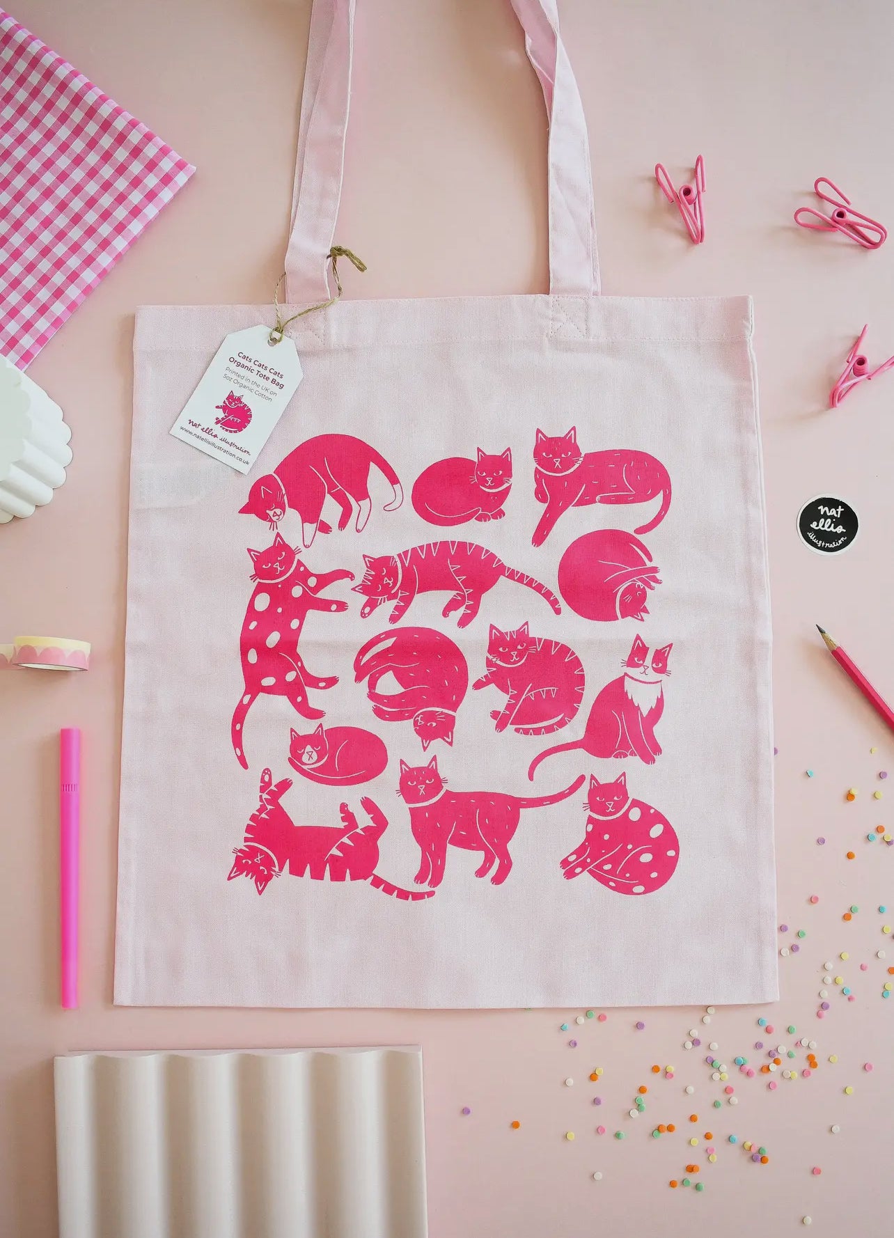 A Collection of Cats- Screen Printed
Organic Tote Bag- Pink