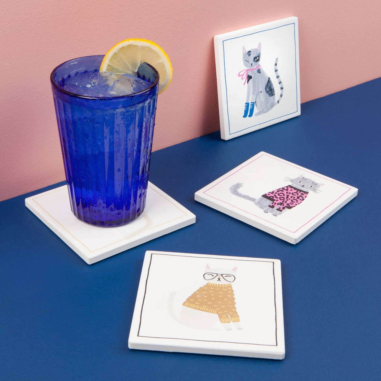 Feline Fine Soak Up Coaster Set of 4: Off-White