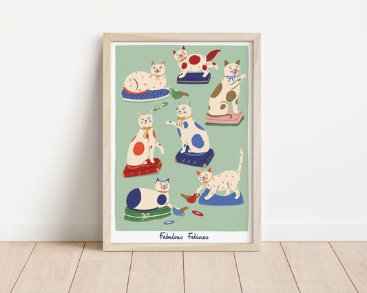 Fabulous Felines- Cat Illustration - Art Print 