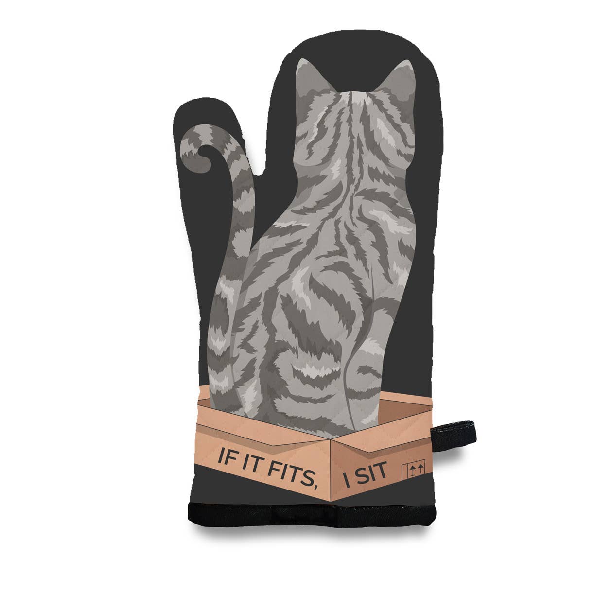 Gray Tabby Kitty Cat - If It Fits, I Sit Oven Mitt 