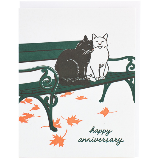 Cats on Bench Anniversary Card-BLANK INSIDE