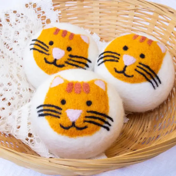 Orange Cool Cats Eco Wool Dryer Balls: With Bag