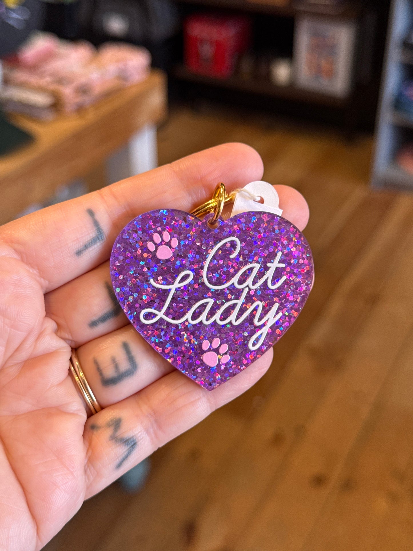 Cat Lady - Keychain : Purple Glitter