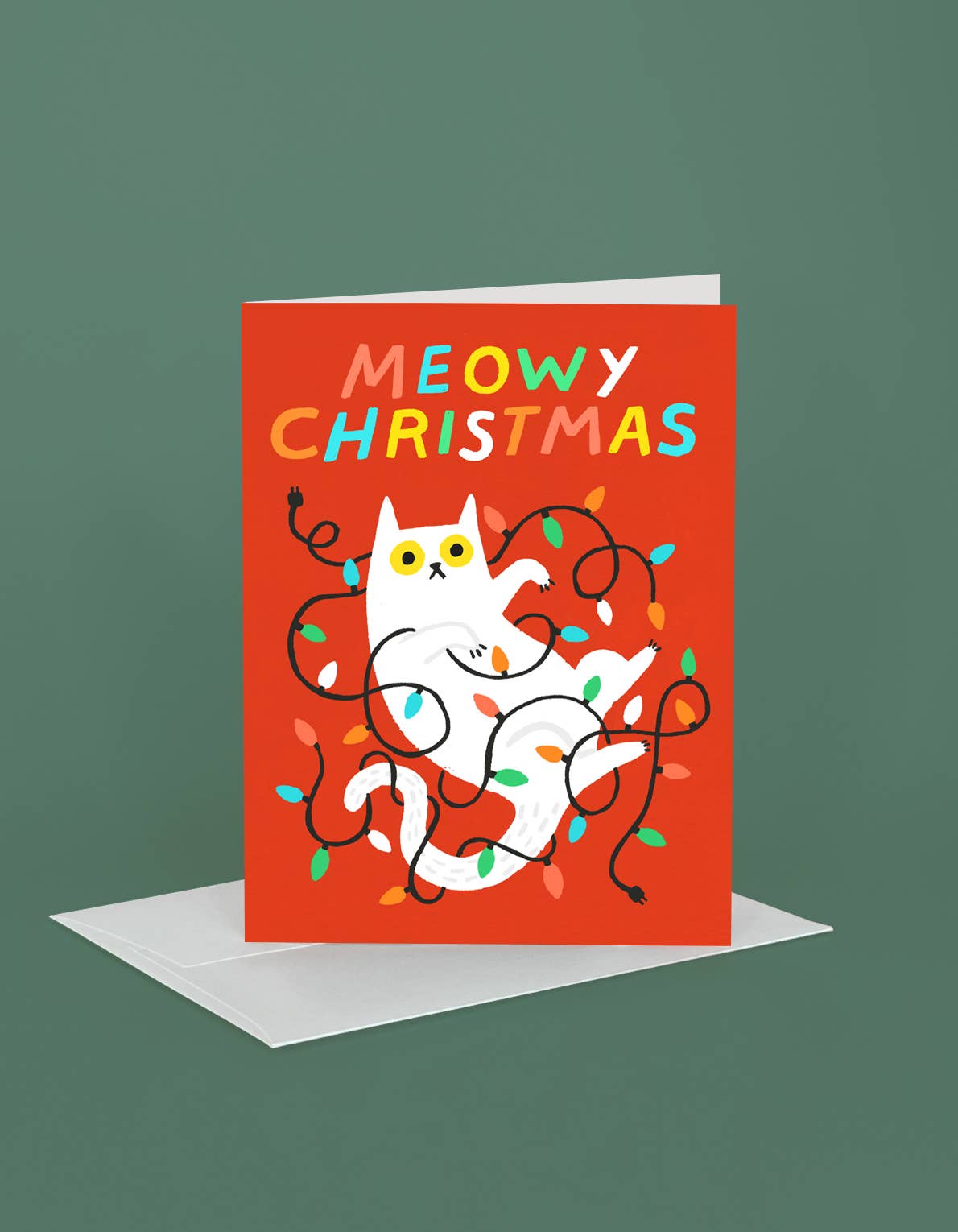 Christmas Greeting Card | Christmas Lights Cat: Single