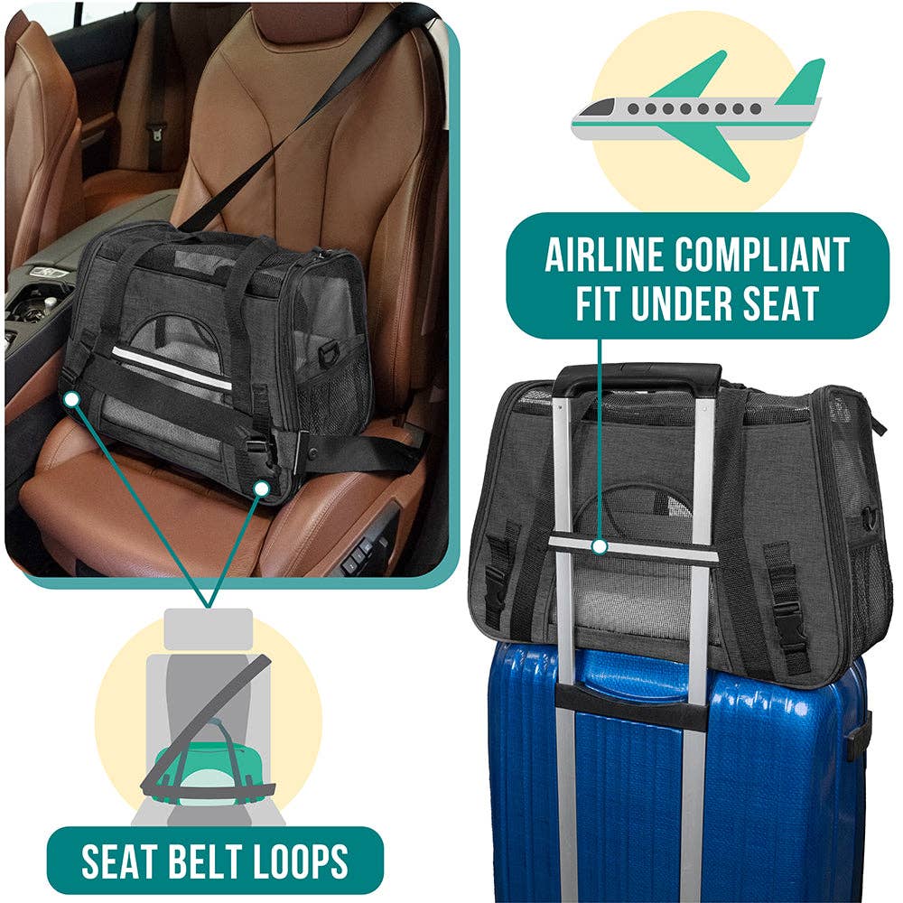 Heather Tote Bag Pet Carrier - Airline Approved: Heather Charcoal / Small - 17" x 10.2" x 11.2" (LxWxH)