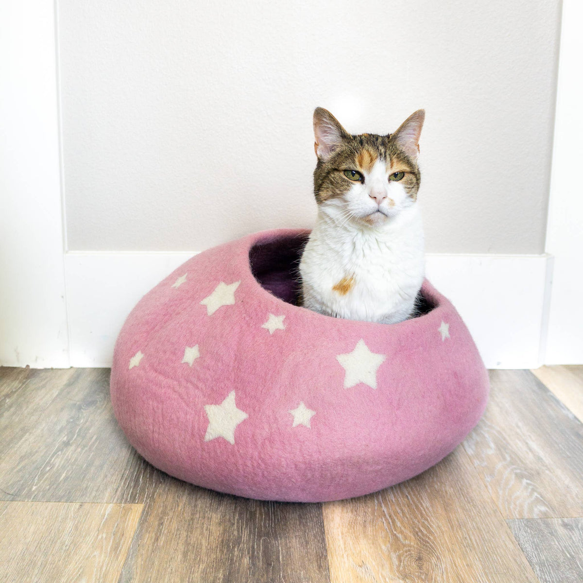 Felt Wool Cat Cave - ROSE PINK Midnight Stars Eco Kitty Cave: With Bag