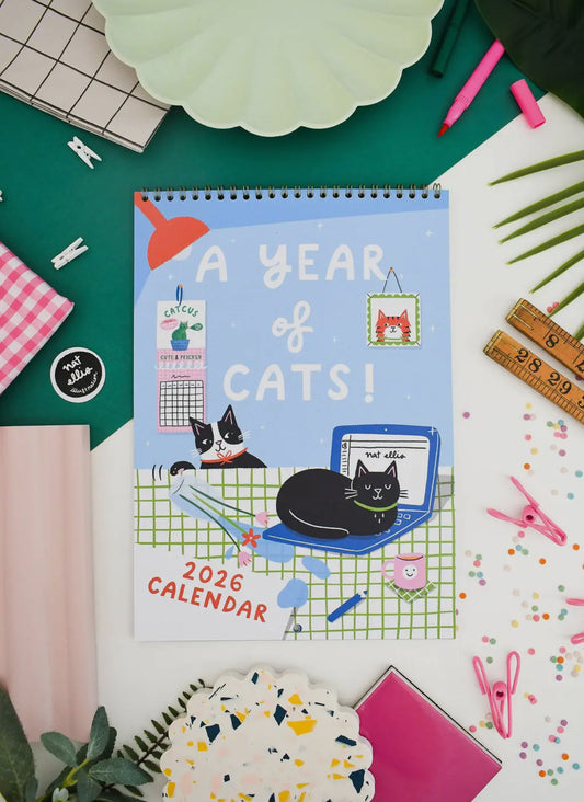 A Year of Cats 2026 Calendar - A4 Double Page Calendar