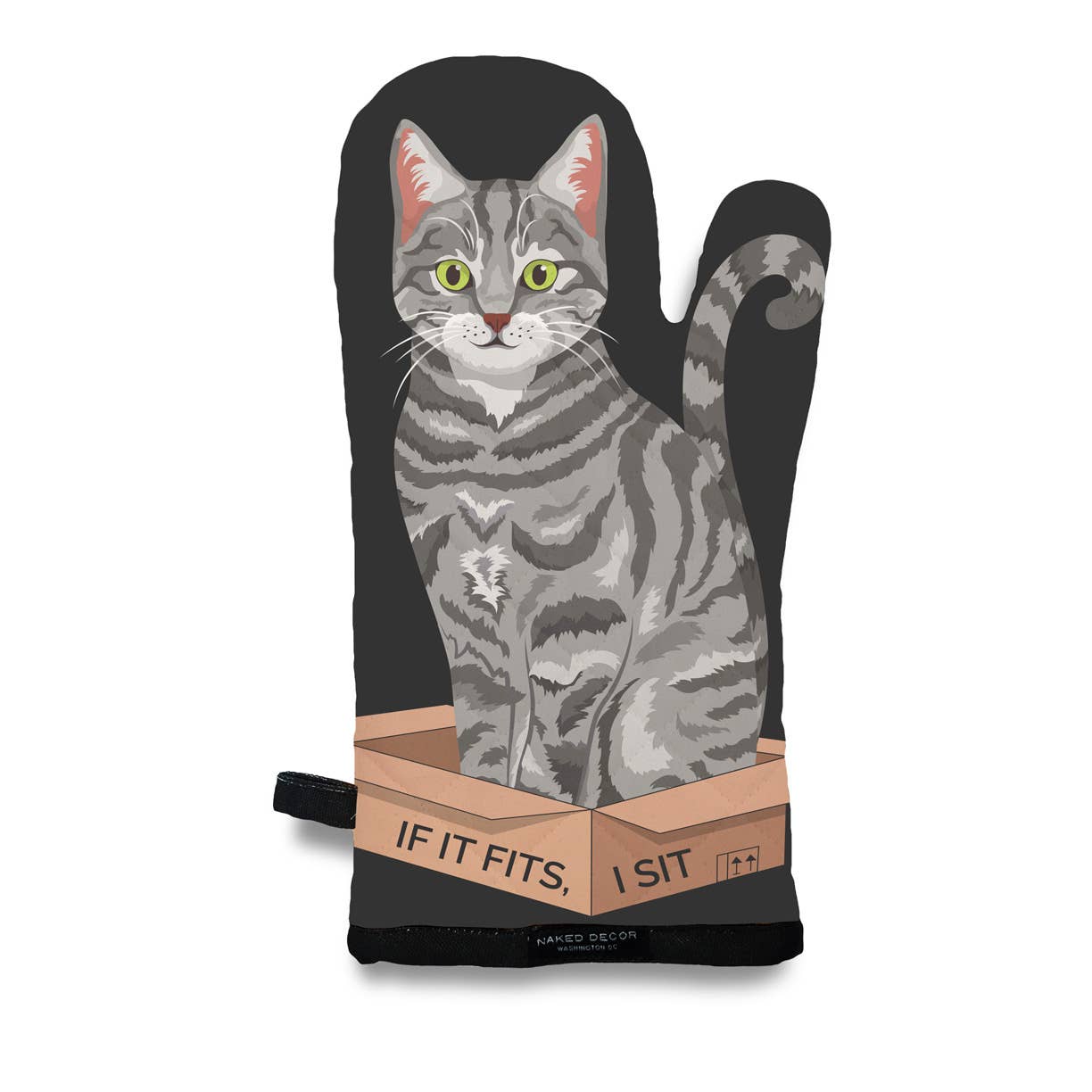 Gray Tabby Kitty Cat - If It Fits, I Sit Oven Mitt 