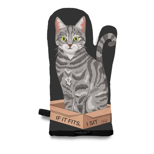 Gray Tabby Kitty Cat - If It Fits, I Sit Oven Mitt 