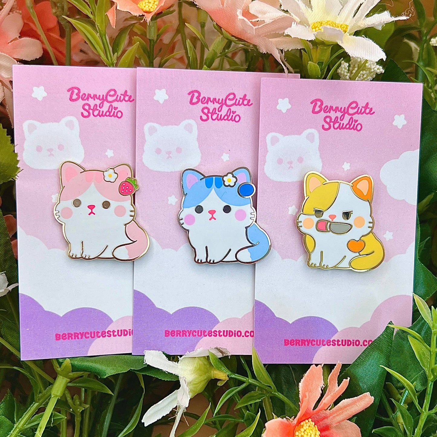 Strawberry Cat Enamel Pin