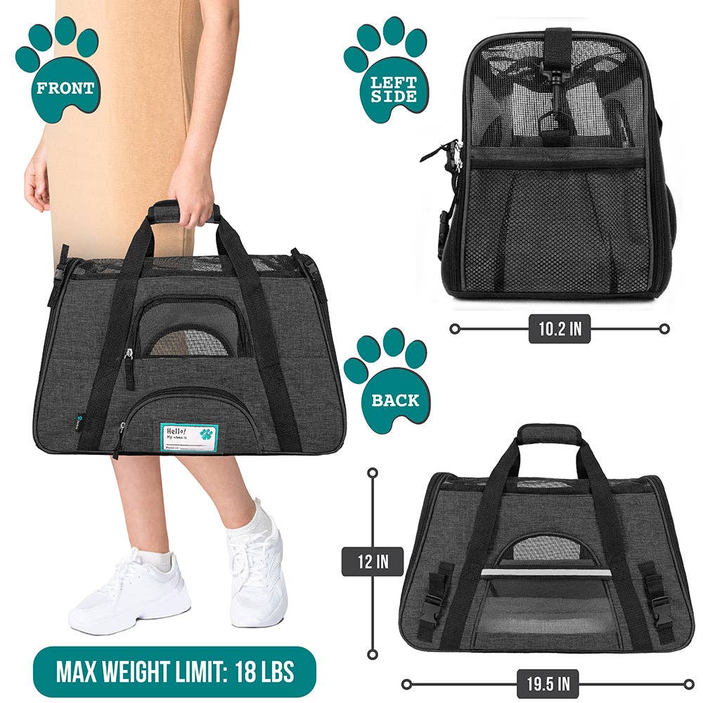 Heather Tote Bag Pet Carrier - Airline Approved: Heather Charcoal / Small - 17" x 10.2" x 11.2" (LxWxH)