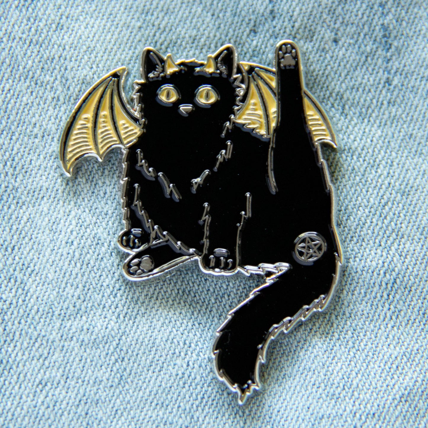 Black Cat Pentacle Butt Witchy Enamel Pin