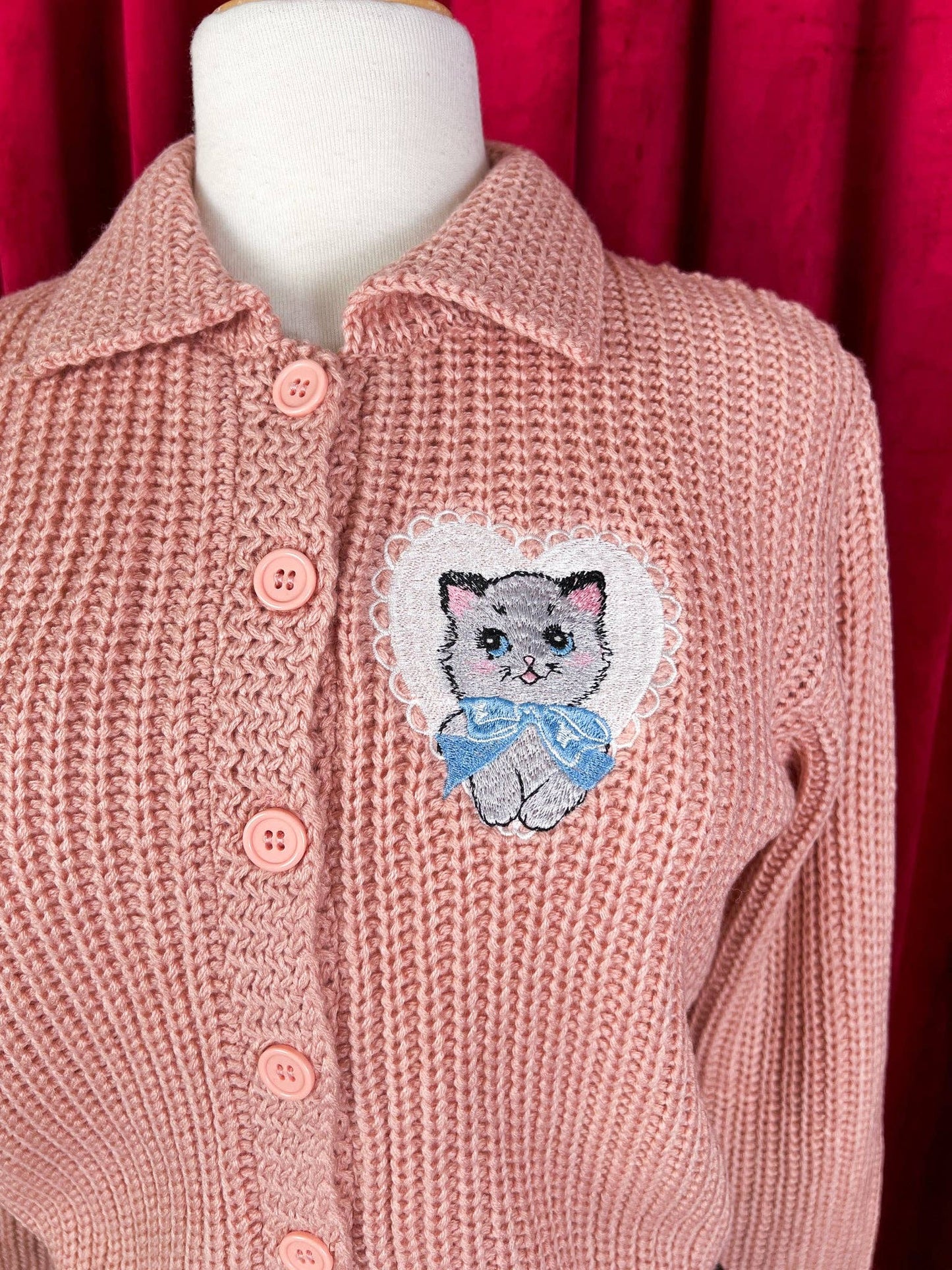 Dreamy Kitten Collared Cropped Sweater in Peach