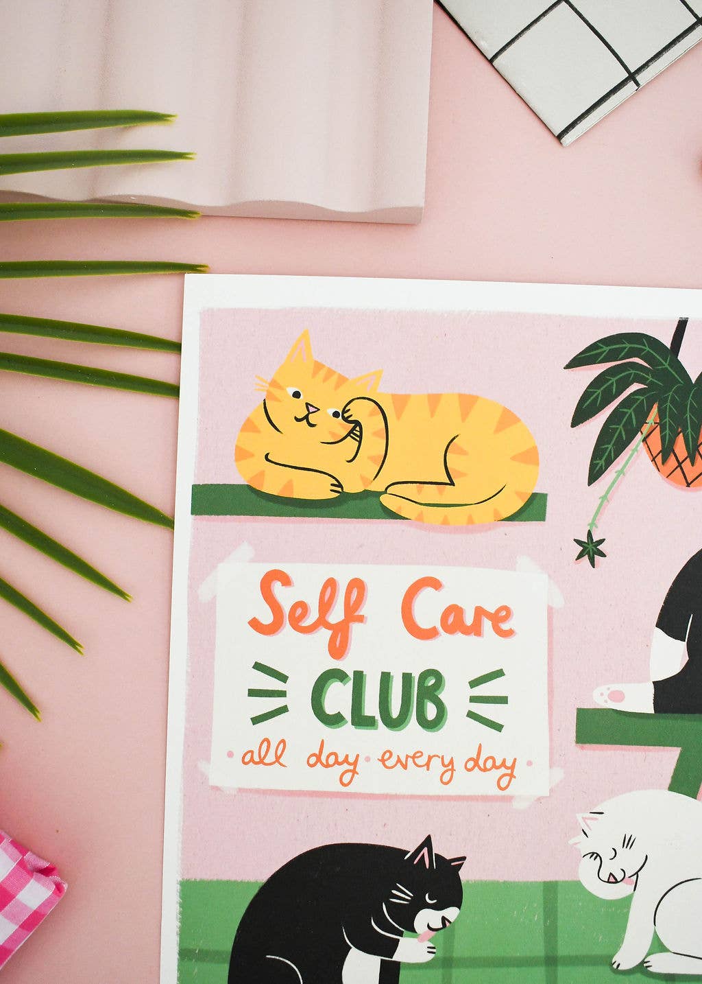 Self Care Club – Cat Illustration - A4 Art Print