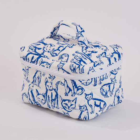 Cute Cats Quilted Makeup Bag - Small Pouch Travel Toiletry Organizer: Large