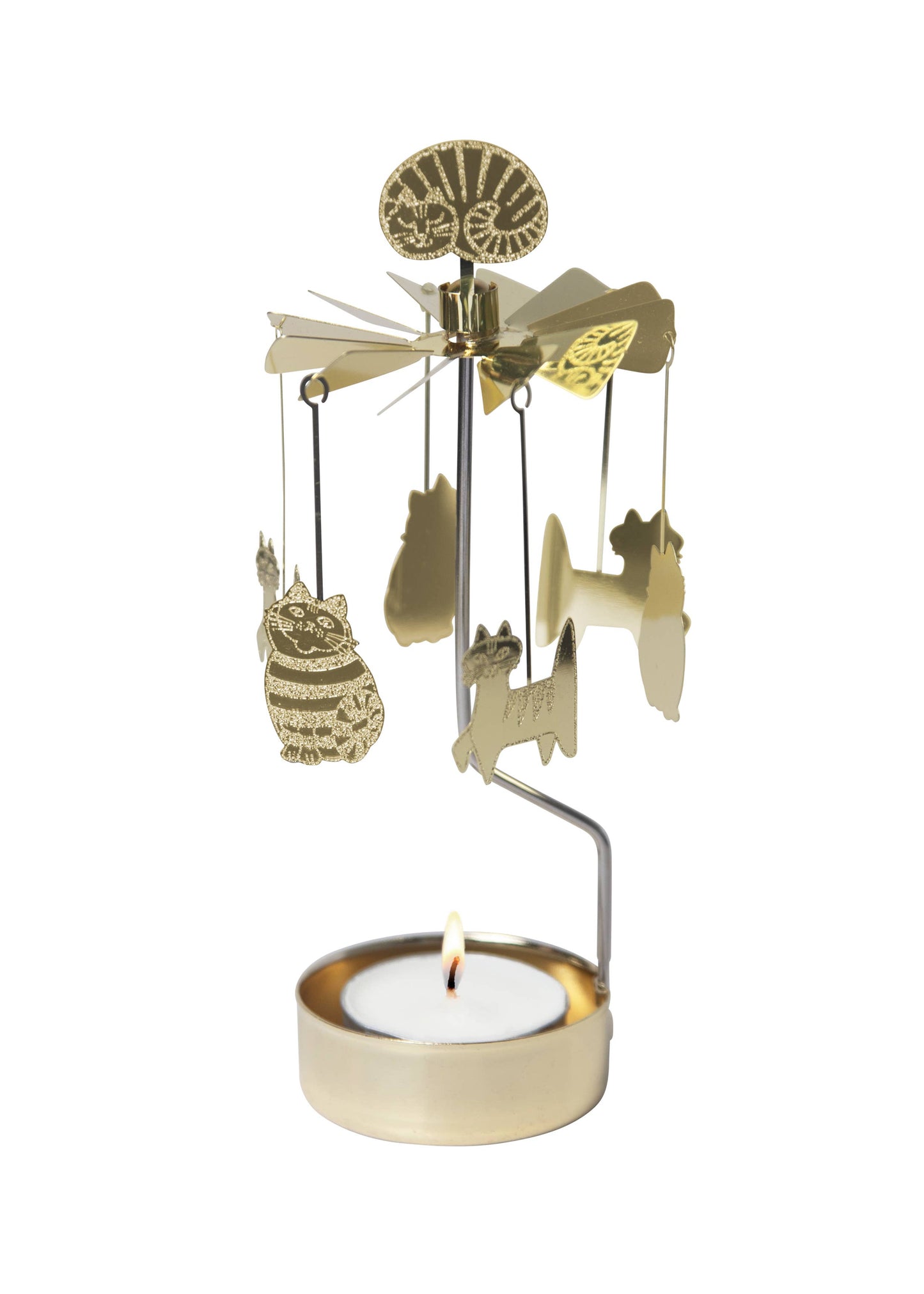 Rotary Candleholder, Lisa L. Cats, Gold Color Angel Chime Tealight Spinner