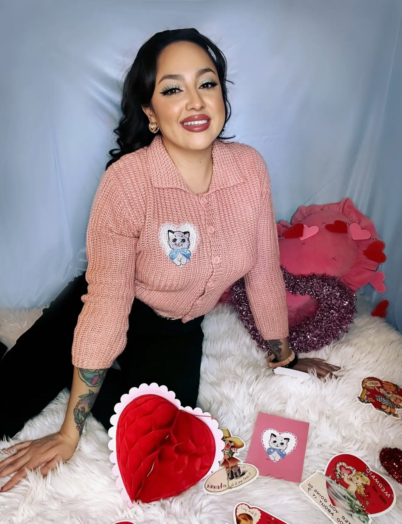 Dreamy Kitten Collared Cropped Sweater in Peach