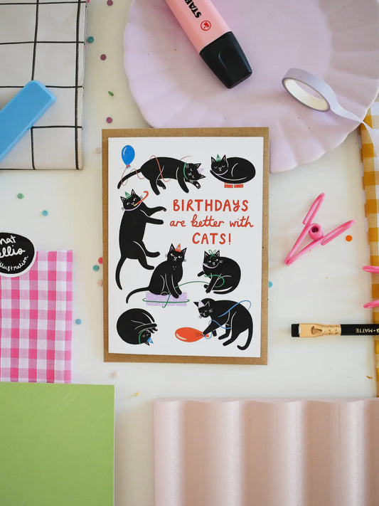 Birthdays Are Better With Cats Card BLANK INSIDE